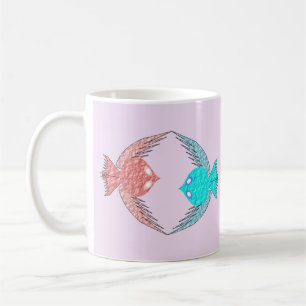 Caneca De Café Pássaros de Amor, Rosa e Azul