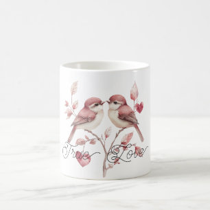 Caneca De Café Pássaros de Corações Vermelhos Amor Verdadeiro