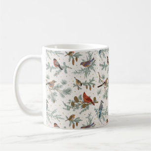 Caneca De Café Pássaros de inverno e Sucursais de pinheiro