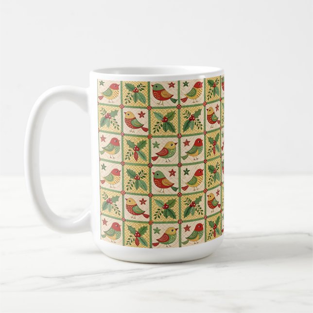 Caneca De Café Pássaros de Natal e Folhas de Azevinho com Frutas  (Esquerda)