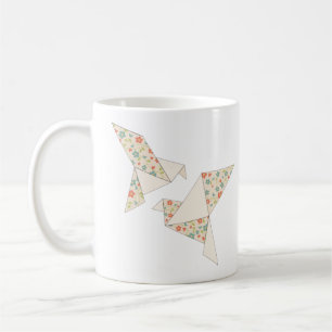 Caneca De Café Pássaros de Origami Floral em Aquarela Azul Marinh