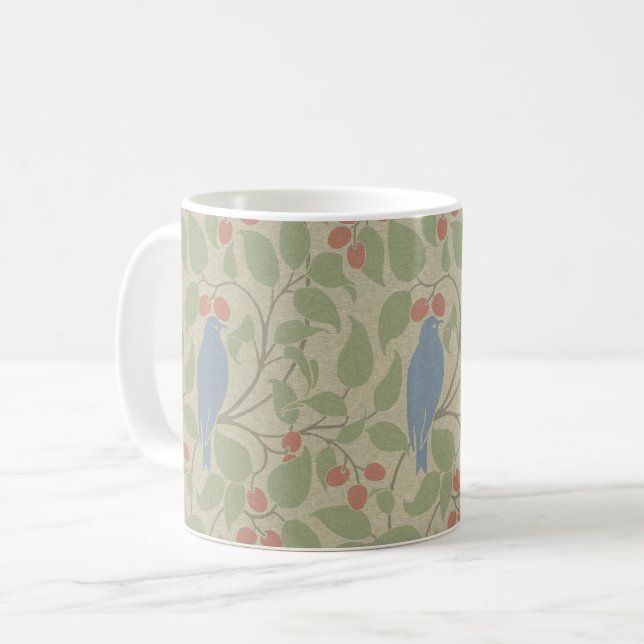 Caneca De Café Pássaros de Voysey em Berry Bush Coffee Mug (Frente Esquerda)