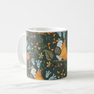 Caneca De Café Pássaros do Amor Padrão Boêmico Floral