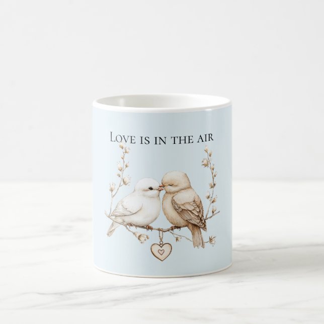 Caneca De Café Pássaros do Coração do Amor Romântico (Centro)