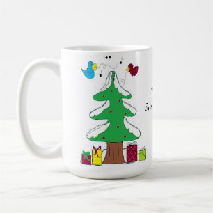 Caneca De Café Pássaros e Árvore Primeiro Natal do Bebê