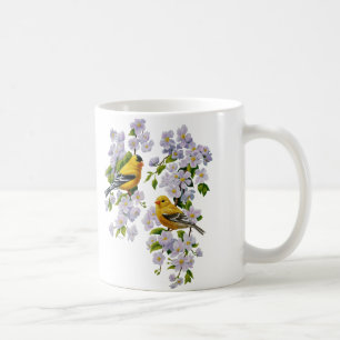 Caneca De Café Pássaros e Flores Goldfinch - Colher Cor de Fundo