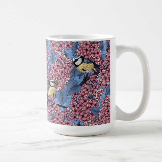 Caneca De Café Pássaros-em-cola no jardim lilás (Direita)
