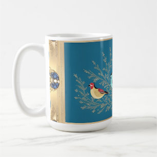 Caneca De Café Pássaros em Fundo Floral Elegante