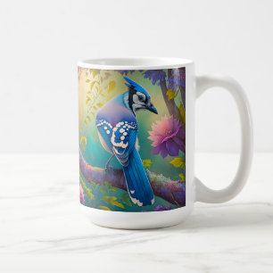 Caneca De Café Pássaros Fantasia Gaio Azul