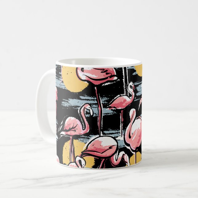 Caneca De Café Pássaros Flamingo rosa e pôr do sol | Tango tropic (Frente Esquerda)