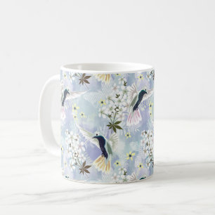 Caneca De Café Pássaros humanos e flores brancas