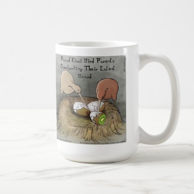 Caneca De Café Pássaros Kiwi Engraçados Cuidando de sua Fruta (Direita)