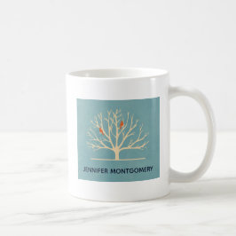 Caneca De Café Pássaros Laranja Modernos em uma Ilustração em Gra