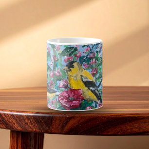 Caneca De Café Pássaros no quintal pintaram arte