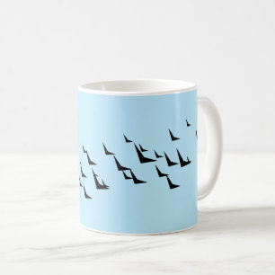 Caneca De Café Pássaros padrão preto azul claro
