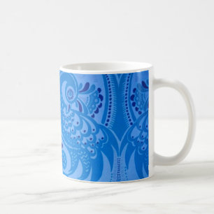 Caneca De Café Pássaros Pavões Orientais Azuis