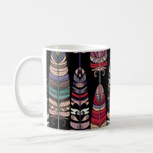 Caneca De Café Pássaros Penas Arte Tribal Sem Costura