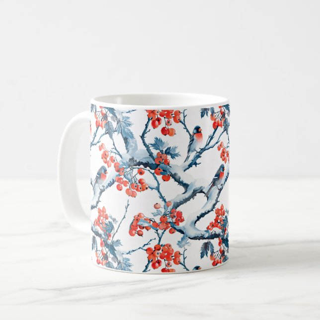 Caneca De Café Pássaros toutinegras perfeitos, galhos de neve de  (Frente Esquerda)