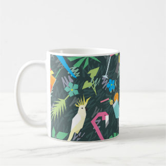 Caneca De Café Pássaros Tropicais Bebem: Vibrante Sem Costura.