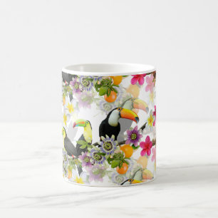 Caneca De Café Pássaros tucanos, Flores de Paixão, Plumeria Tropi