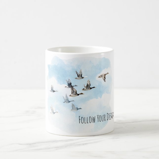 Caneca De Café Pássaros Voando Céu Azul Nuvens (Centro)