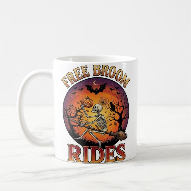 Caneca De Café Passeios de Vassoura Grátis Halloween Esqueleto Ab (Esquerda)