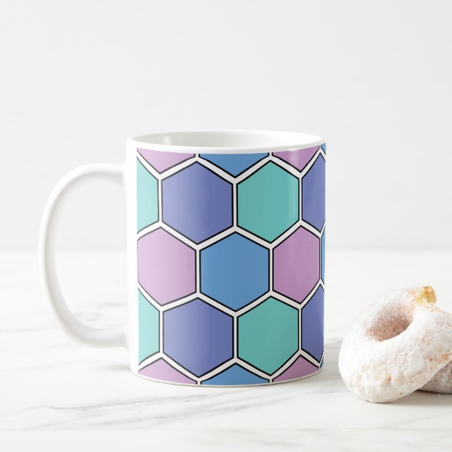 Caneca De Café Pastéis de padrões Honeycomb (Com Donut)