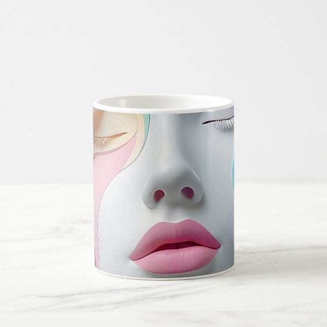Caneca De Café Pastel Abstract 3D Face Art Coffee Mug (Centro)