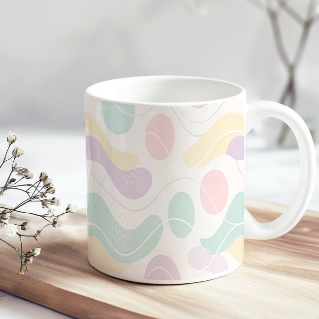 Caneca De Café Pastel Abstract Seamless Pattern Waves and Circles (Criador carregado)