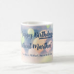 Caneca De Café Pastel Balloons Feliz Aniversário Nome Personaliza<br><div class="desc">Esta caneca divertida é uma maneira excelente de desejar a alguém especial um aniversário muito feliz. Possui um fundo bonito com balões pastéis em tons de verde, pêssego e rosa com texto que diz: Feliz Aniversário e o nome do destinatário. Há espaço para uma nota curta/assinatura abaixo. Maravilhosa maneira de...</div>