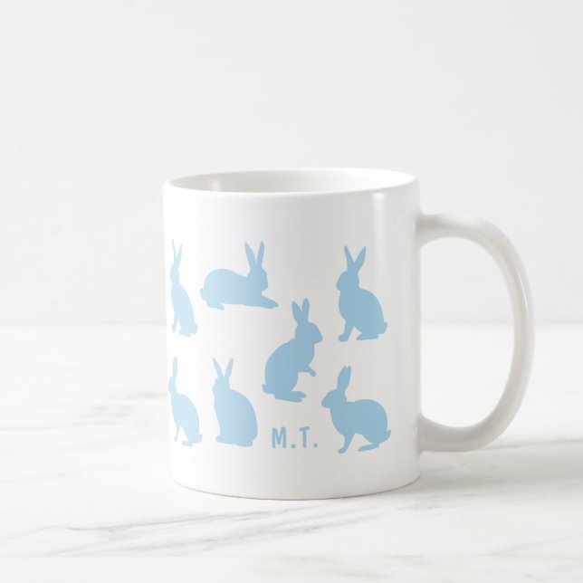 Caneca De Café Pastel Blue Bunnies With Custom Monogram Easter (Direita)