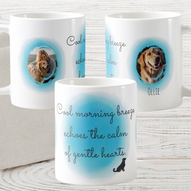 Caneca De Café Pastel Blue Golden Retriever Custom Photo & Name (Criador carregado)