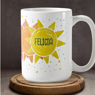 Caneca De Café Pastel Boho Rainbow Sunshine Doze Nome Personaliza