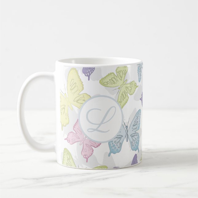 Caneca De Café Pastel Butterflies Pattern 11 oz Classic Mug (Esquerda)