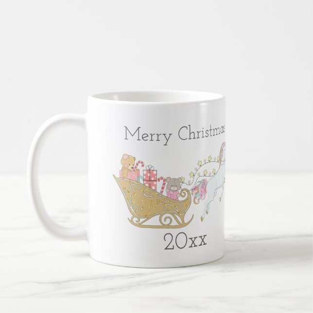 Caneca De Café Pastel Christmas Unicorn Papais noeis Sleigh (Esquerda)