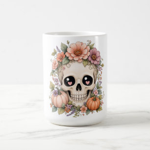 Caneca De Café Pastel Cute Crânio PNG Coquette Outono Flores &