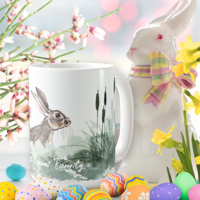 Caneca De Café Pastel de Coalhada de Páscoa Célula de Páscoa Cuja (Cute Hoppy Easter Bunny Watercolor Greetings Coffee Mug ©Susanne Sachers - Sunny Mind Design. 🌞)