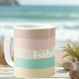 Caneca De Café Pastel Dourado Blocos de Cor Listras Verão Persona
