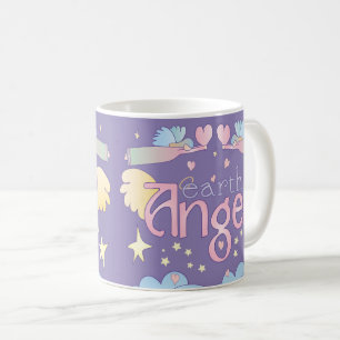 Caneca De Café Pastel Earth Angel Mug - Estrelas, Nuvens e Coraçõ