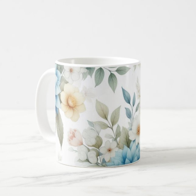 Caneca De Café Pastel Floral Azul Dahlia Mug (Frente Esquerda)