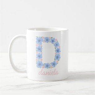 Caneca De Café Pastel Floral - Letra D Monograma