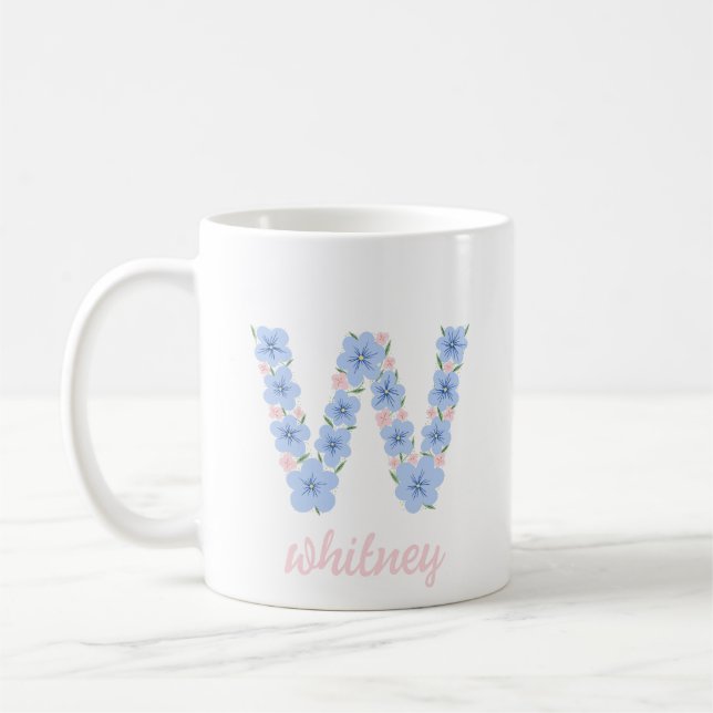 Caneca De Café Pastel Floral - Letra W Monograma (Esquerda)