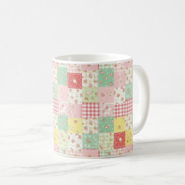 Caneca De Café Pastel Floral Patchwork Picnic Pattern (5) (Frente Esquerda)