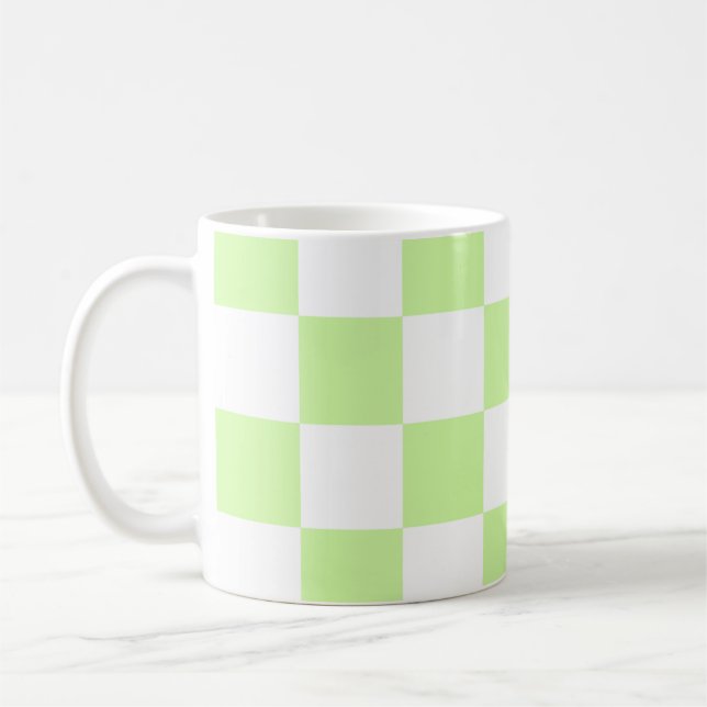 Caneca De Café Pastel Green Checkered Gingham Patterno (Esquerda)
