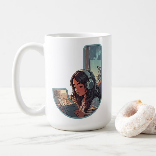 Caneca De Café Pastel J com Lo-Fi Girl (Com Donut)