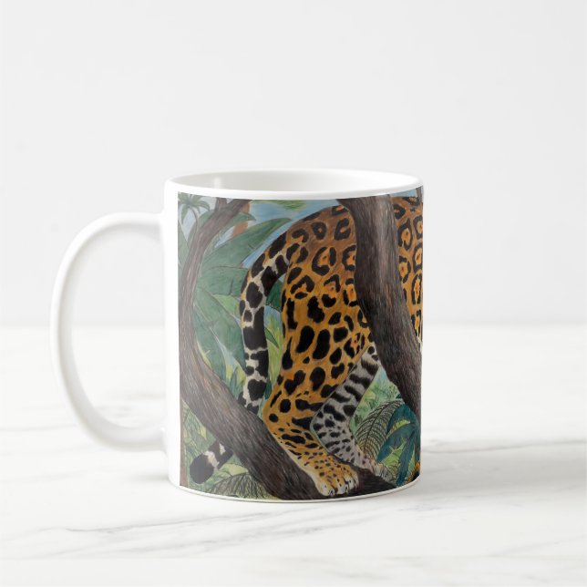 Caneca De Café Pastel Jaguar: desenho da selva. (Esquerda)
