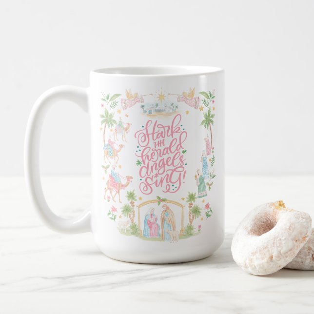 Caneca De Café Pastel Nativity | Glory to the Newborn King (Com Donut)