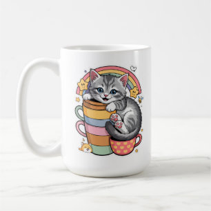 Caneca De Café Pastel Paws & Rainbow Sips