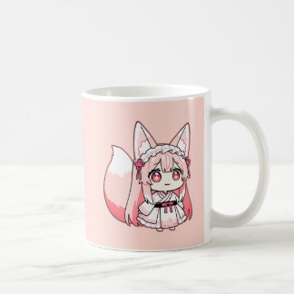 Caneca De Café Pastel Pink Chibi Fox Girl  Coffee Mug