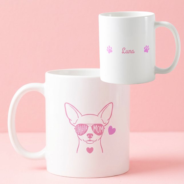 Caneca De Café Pastel Pink Chihuahua Custom Name Dog Mom Mug (Criador carregado)